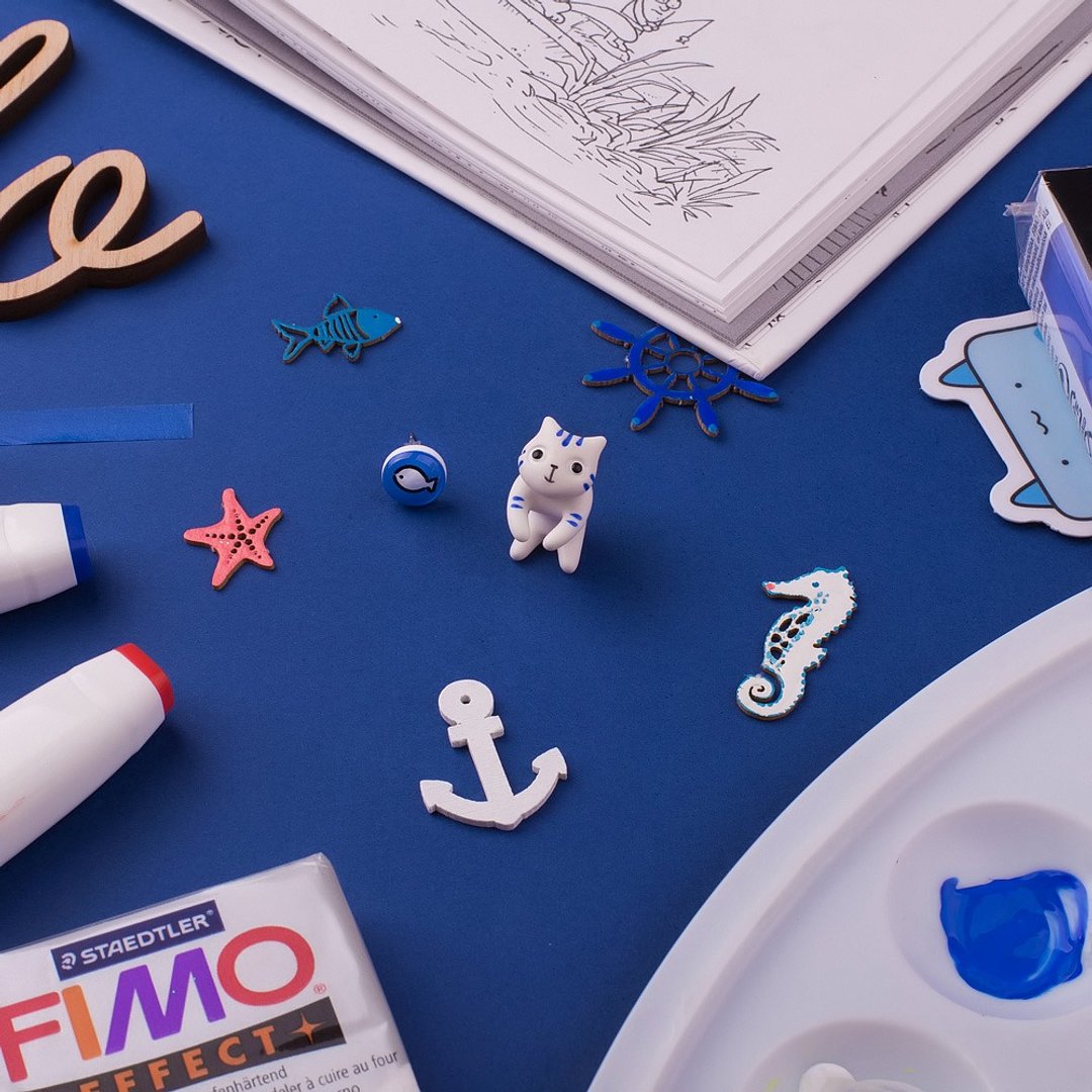 Sailor Cat Earrings - Polymer Clay Cat Earrinngs, Fake Gauge / Fake Plug - 耳环/耳夹 - 粘土 白色