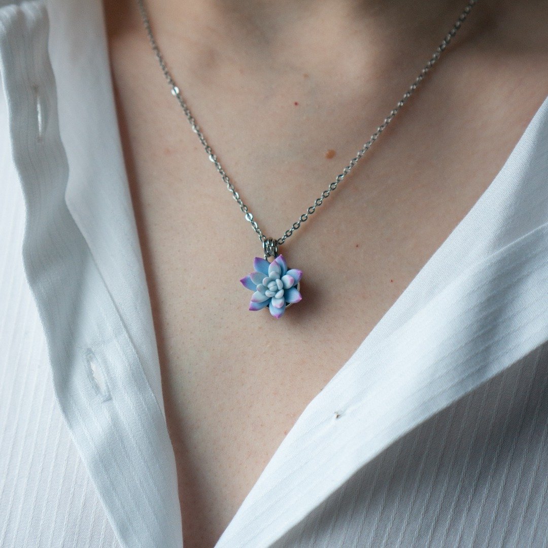 Blue succulent necklace - 项链 - 其他材质 蓝色
