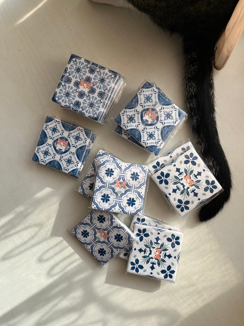猫咪 花砖磁铁 | 复古花砖磁铁 冰箱贴 立体陶瓷花纹 - 冰箱贴/磁贴 - 陶 