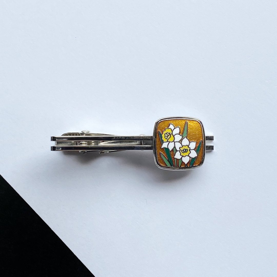 Daffodil [Gold] Cloisonne tie pin Red copper metal cloisonne - 领带/领带夹 - 其他材质 橘色