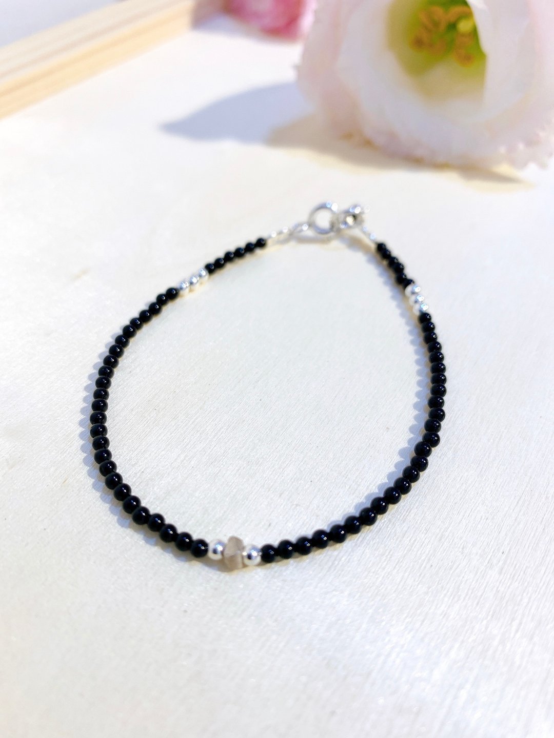 Ops Black Agate Silver - 黑玛瑙/纯银/细致/个性/纾压/ 防小人 - 手链/手环 - 宝石 黑色