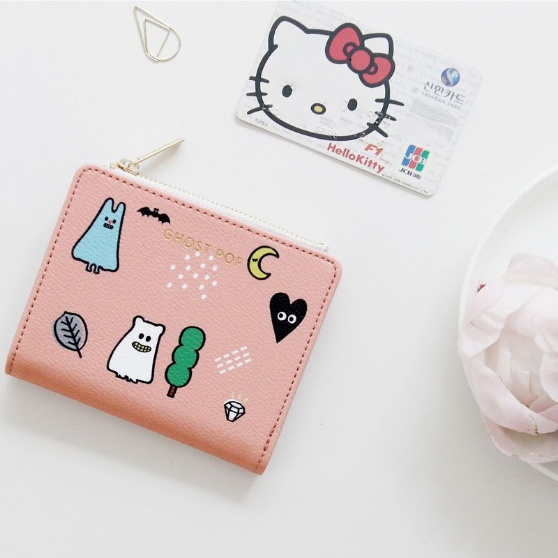 GMZ-顽皮鬼对折式皮革短夹-开心粉,GMZ04265 - 皮夹/钱包 - 真皮 粉红色