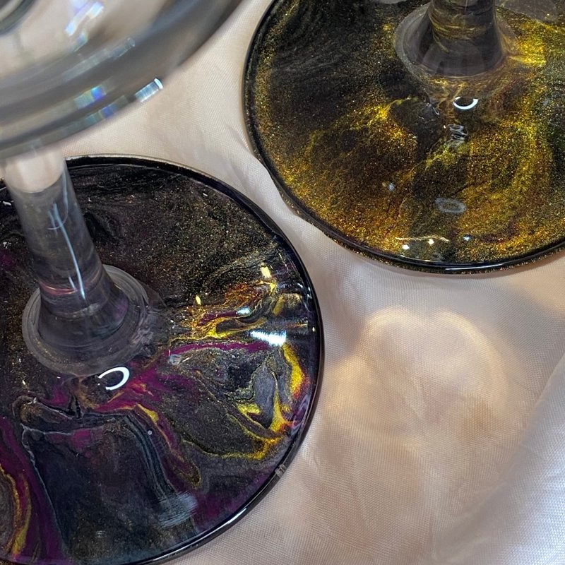 【 漩光之刻 | 琥珀夜 】手作葡萄酒杯 红酒杯 2入 - 酒杯/酒器 - 玻璃 