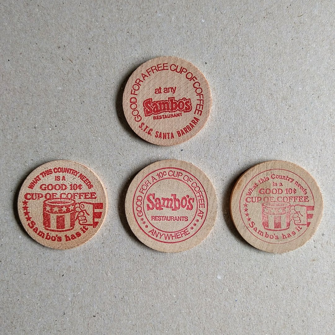 美国老物 | 知名餐厅Sambos Good for Coffee 1970's木制咖啡代币 - 摆饰 - 木头 咖啡色