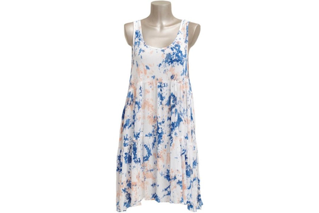 Cute uneven dyed tank top tiered beach dress <Navy Peach> - 洋装/连衣裙 - 其他材质 蓝色