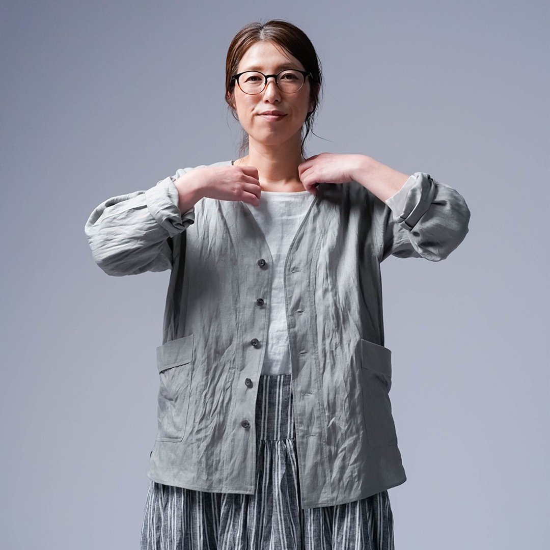 wafu [Linen shirt jacket] Ease of handling that can be standard / silver gray h005h-svg1 - 女装上衣 - 棉．麻 灰色