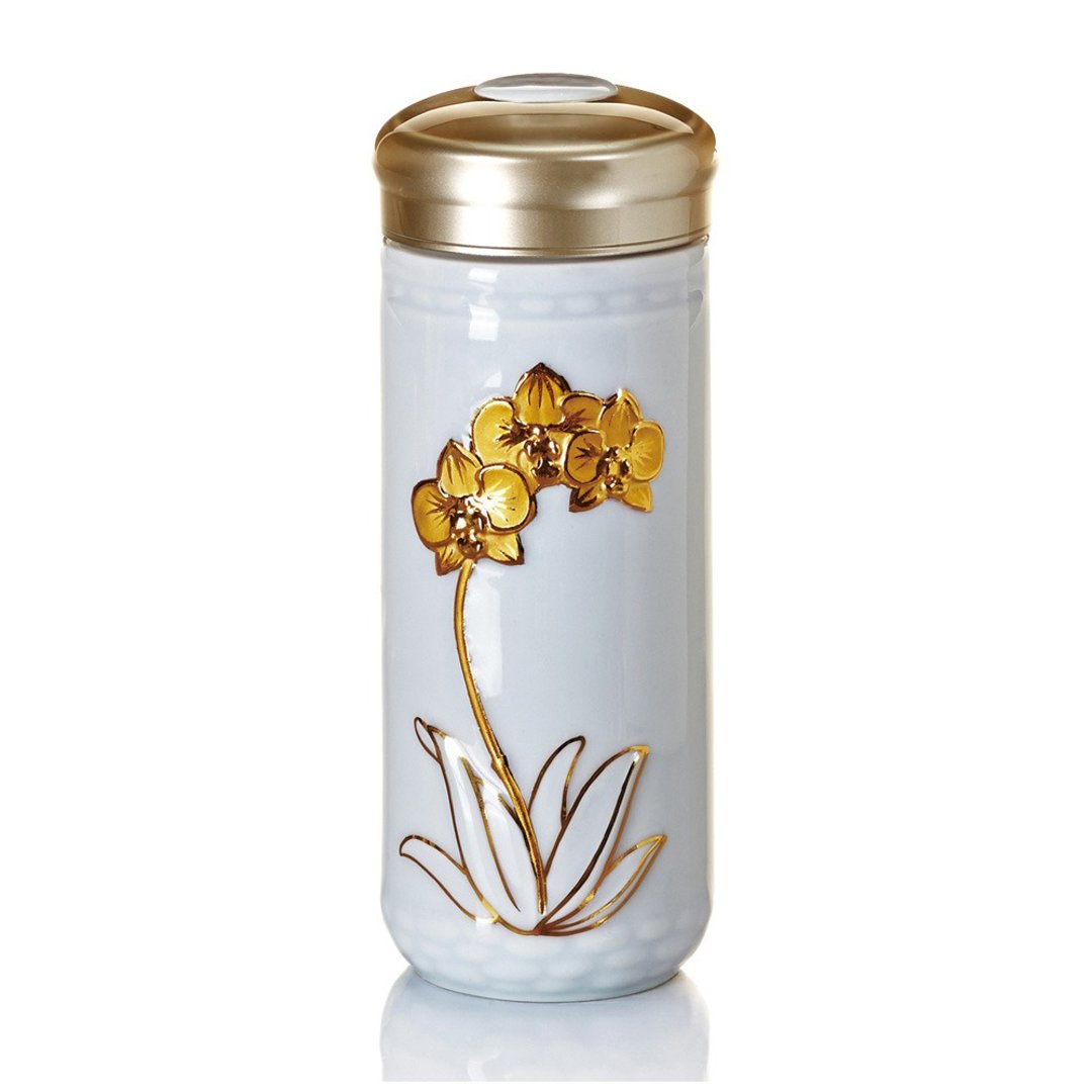 蝴蝶兰花随身杯 / 大 / 双层 / 雪花白金 350ml - 水瓶/水壶 - 瓷 白色