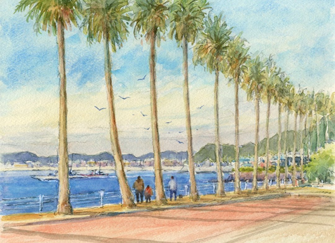 Custom-made watercolor original picture Isogo Marina landscape 9 - 海报/装饰画/版画 - 纸 蓝色