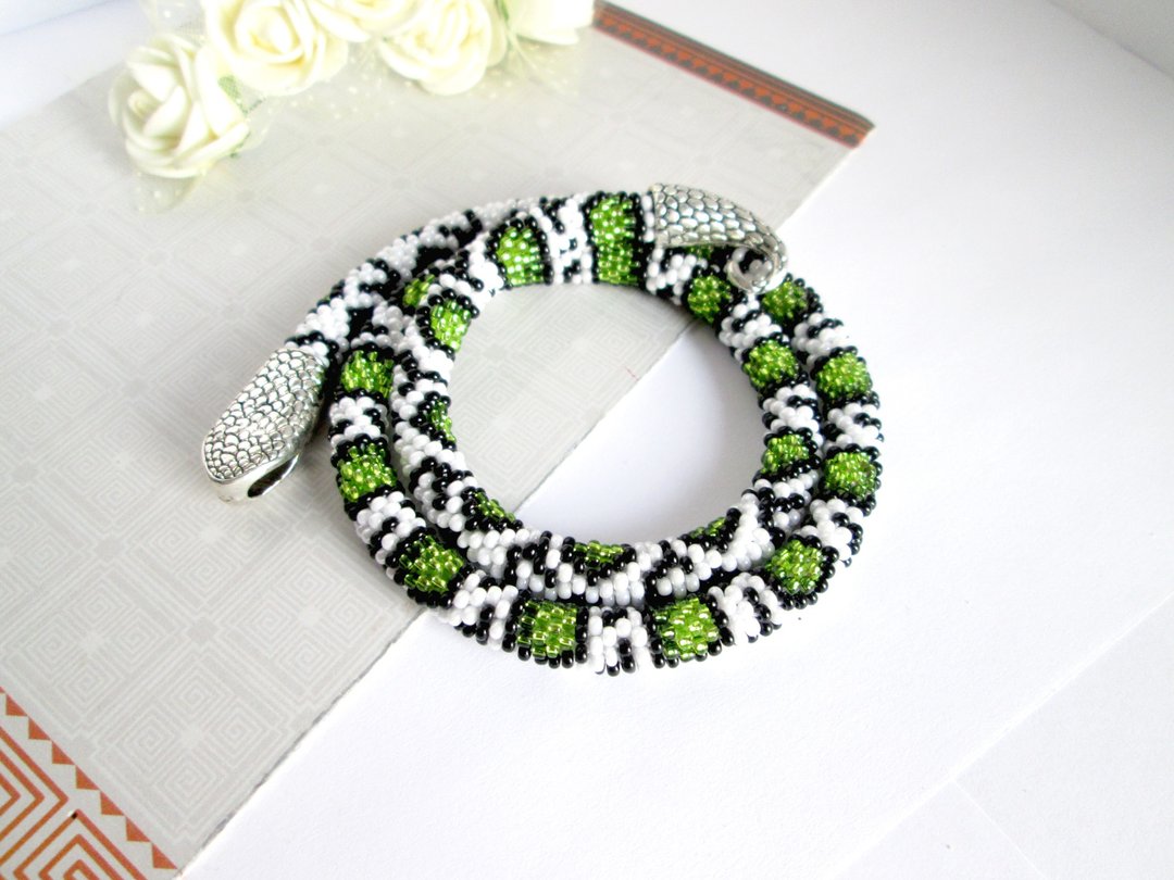 Gree Snake Necklace bracelet Black Gothic rope Witch Jewelry Beaded Necklace Wit - 手链/手环 - 其他材质 灰色