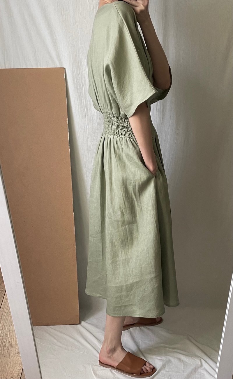 【 下单订制 】Playa Dress 香草绿夏日 亚麻洋装  庄园 轻婚礼 - 洋装/连衣裙 - 棉．麻 