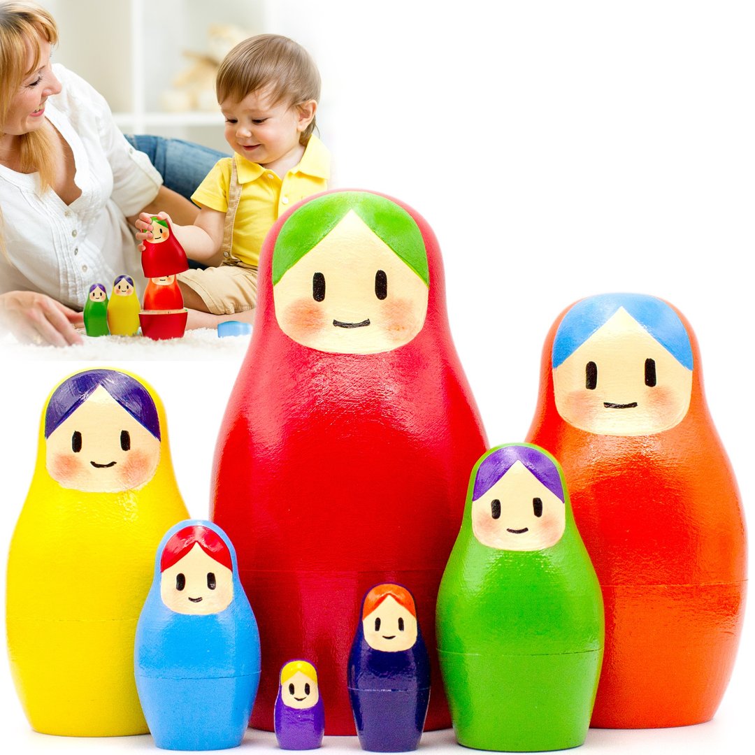 Stacking Rainbow Nesting Dolls 7 pcs - Wooden Nesting Rainbow Toys - Matryoshka - 玩具/玩偶 - 木头 多色
