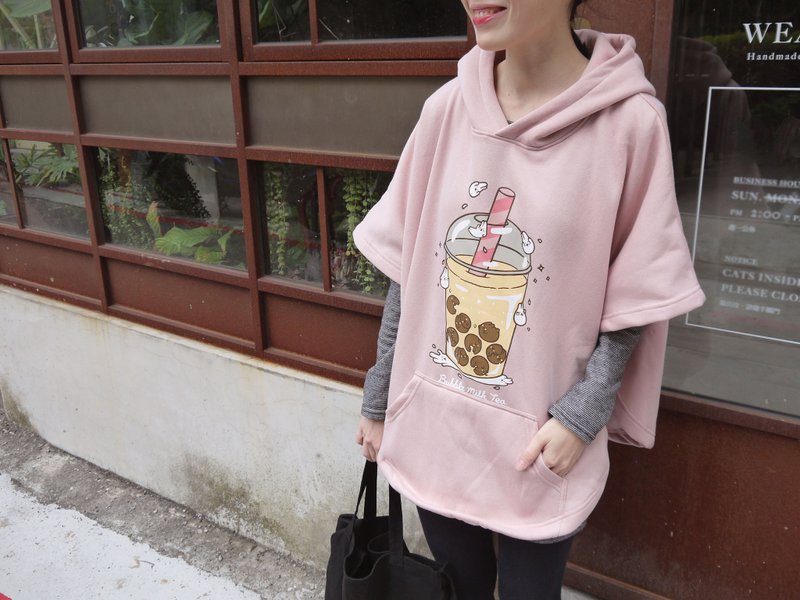 麻糬兔珍珠奶茶斗篷外套(柔粉色) - 女装上衣 - 棉 粉红色