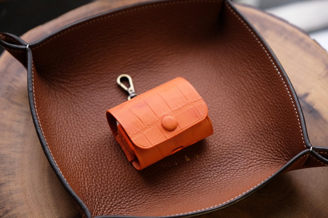 Airpods Pro / Airpods Pro 2 Leather Case - Orange Croco embo - 耳机 - 真皮 橘色