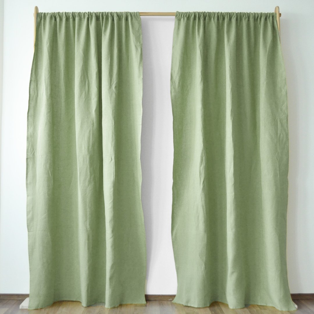 Sage green regular and blackout linen curtains / Custom curtains / 2 panels - 门帘/门牌 - 亚麻 绿色
