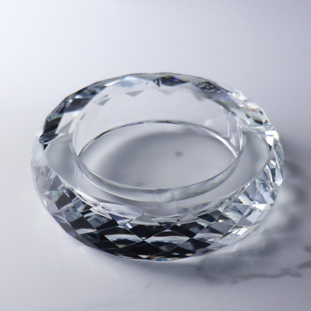 10cm【高阶秘书推荐】菱格纹水晶玻璃菸灰缸刻字 长官老板送礼 - 摆饰 - 玻璃 透明