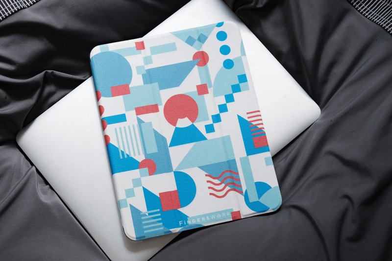 几何美学 X 城市中的富士山 防摔皮革IPAD保护套 三折款 附笔槽位 - 平板/电脑保护壳 - 人造皮革 白色