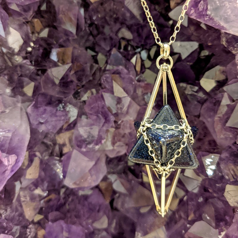 【Merkaba】梅尔卡巴项链/ 蓝砂石/ 纯银/皮绳颈链 - 项链 - 半宝石 蓝色