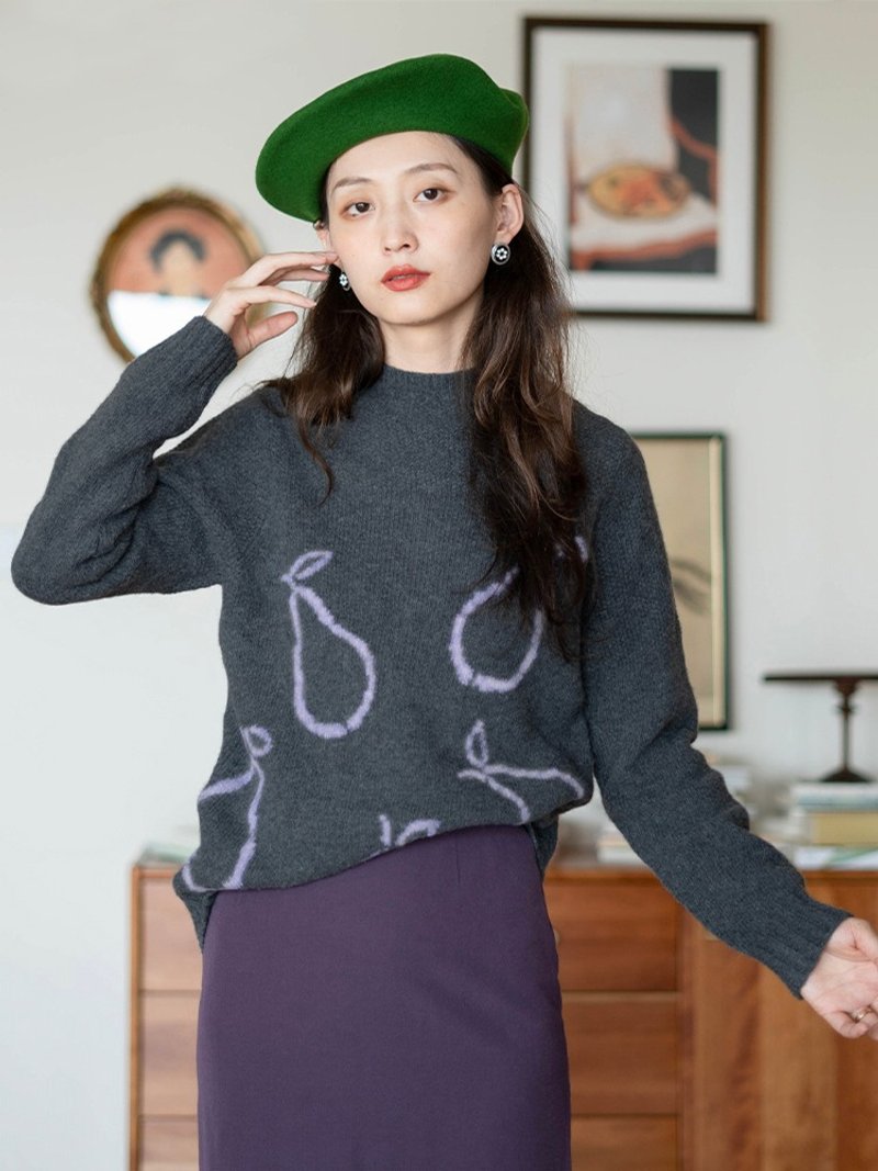 俏皮水果印花针织開襟衫 正反兩穿 - 女装针织衫/毛衣 - 羊毛 