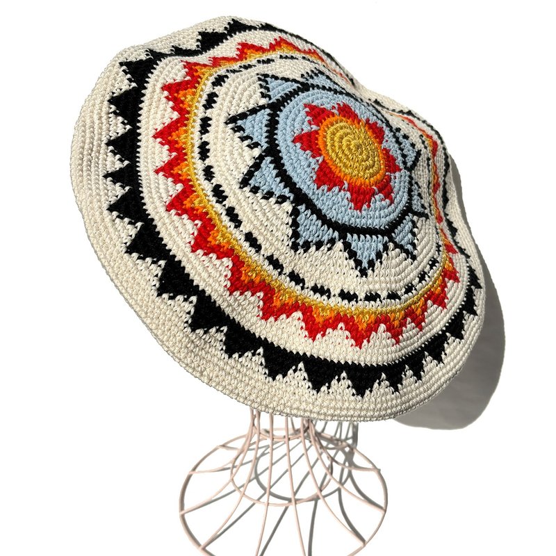 【钩织贝蕾帽】锯齿纹 贝蕾帽 OFF 色 - 帽子 - 棉．麻 白色