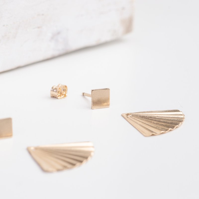 Zoaje CHINA 耳环 14k注金包金 多种戴法 组合耳饰 手工 扇子元素 - 耳环/耳夹 - 贵金属 