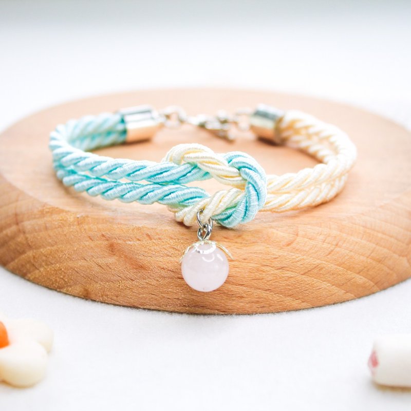 Mashmallows Rope Bracelet with Lucky Stone - beige&Blue - 手链/手环 - 贵金属 多色