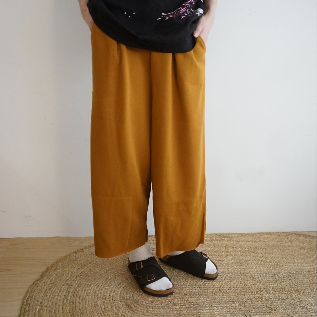 心花系列 咖啡色纯棉印花不修边下摆口袋宽裤 - 女装长裤 - 棉 绿色
