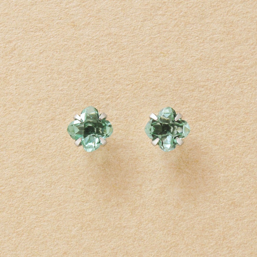 【Second Earrings】 铂金百合切割绿晶耳环 - 耳环/耳夹 - 贵金属 