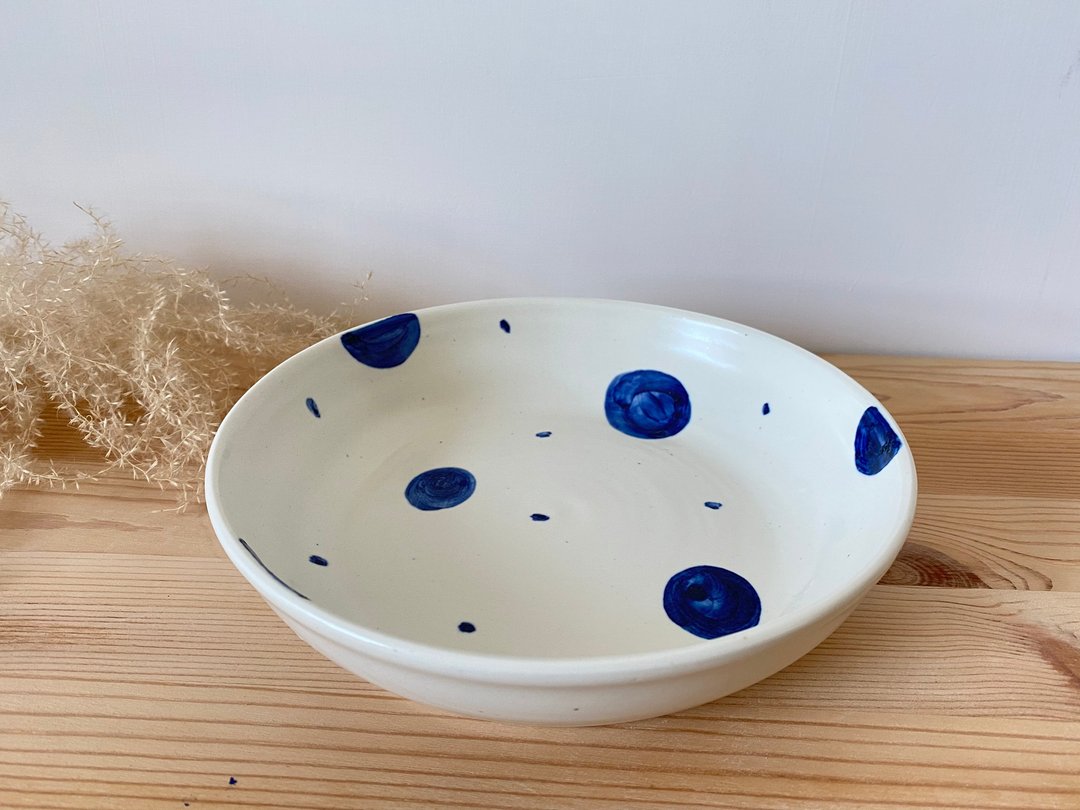 蓝点点-手作陶盘 - 盘子/餐盘/盘架 - 陶 蓝色
