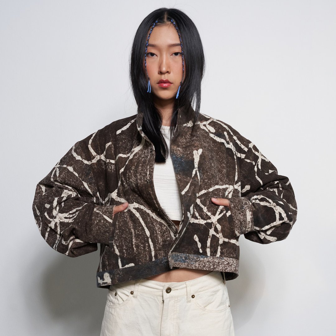 Natural Cotton Batik Hand Paint Natural Dyed Minimal Jacket Sweater - Brown - 女装针织衫/毛衣 - 棉．麻 咖啡色