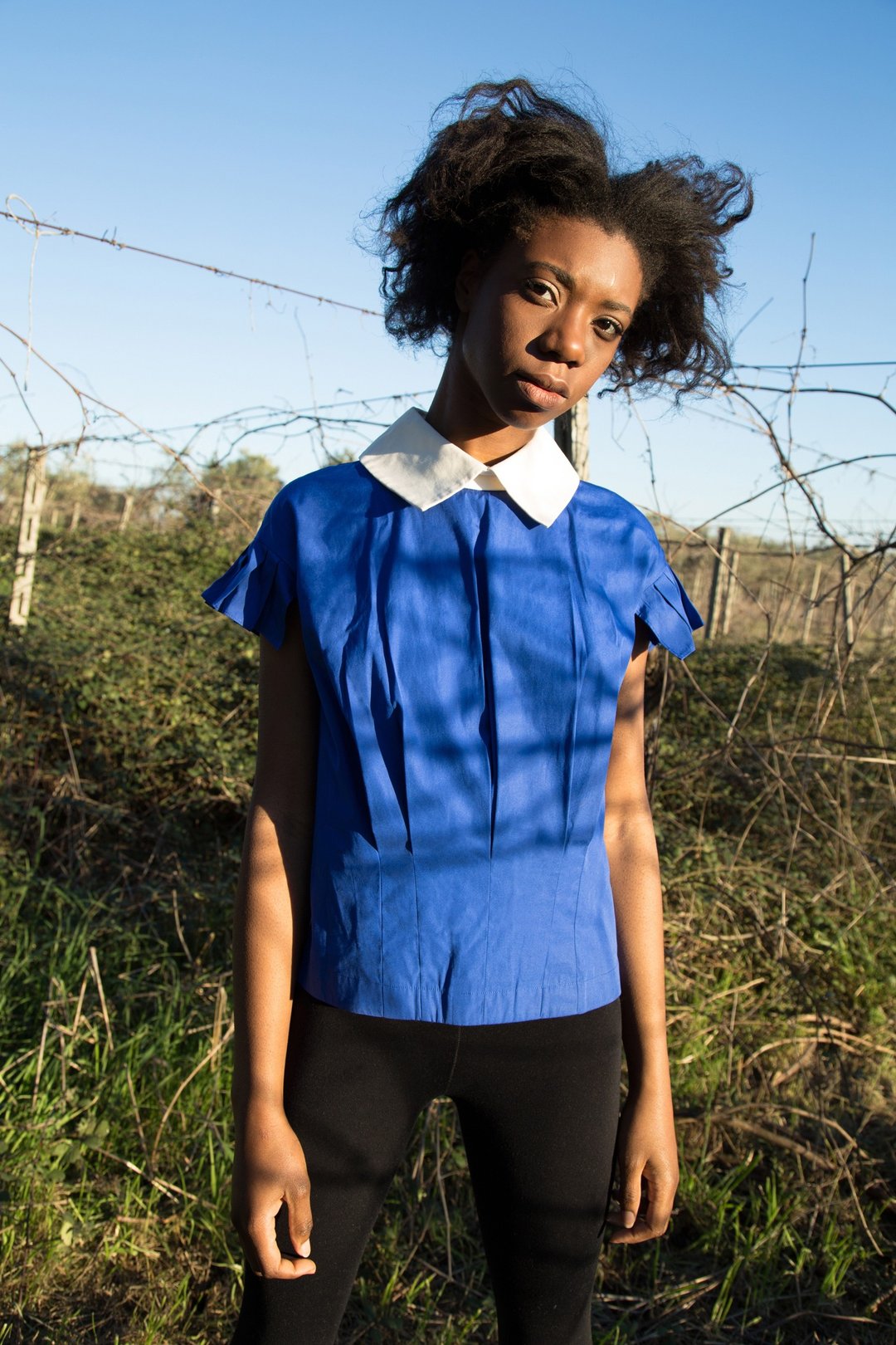 Blue “Twins” blouse - 女装衬衫 - 棉 蓝色