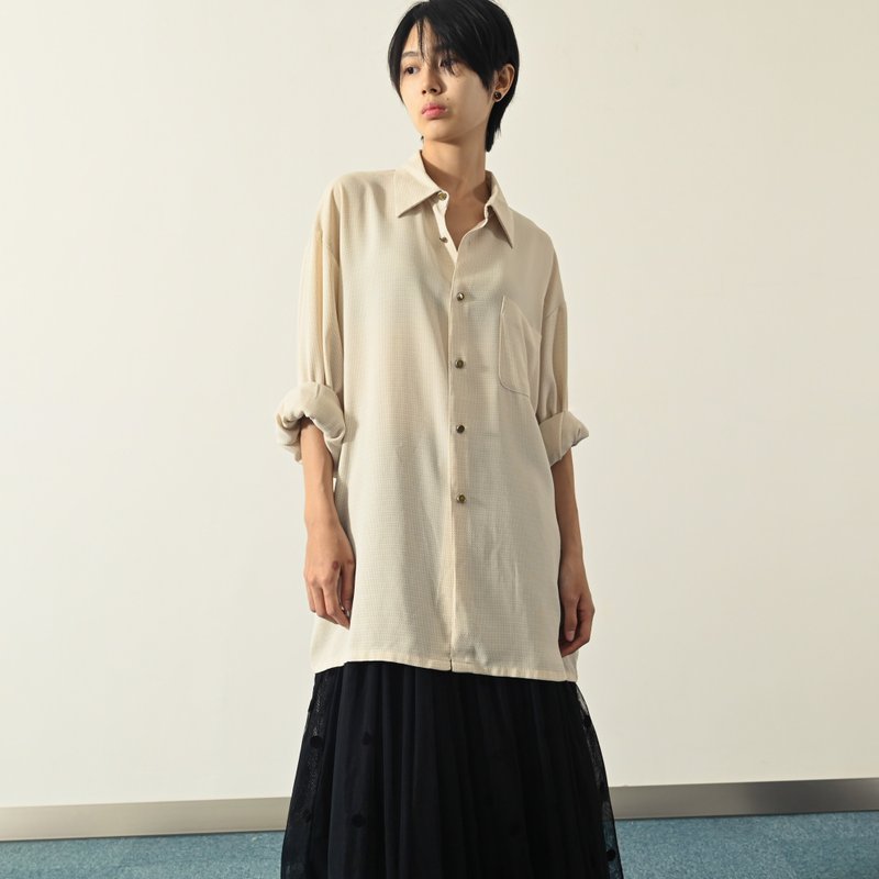 【NaSuBi Vintage】经典版型麻纱古着衬衫 - 女装衬衫 - 其他人造纤维 