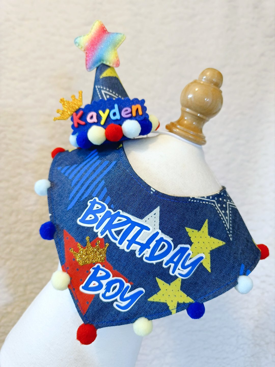 Birthday Boy 生日帽 + 生日围巾组合 猫犬适用 可双面用 - 衣/帽 - 棉．麻 粉红色