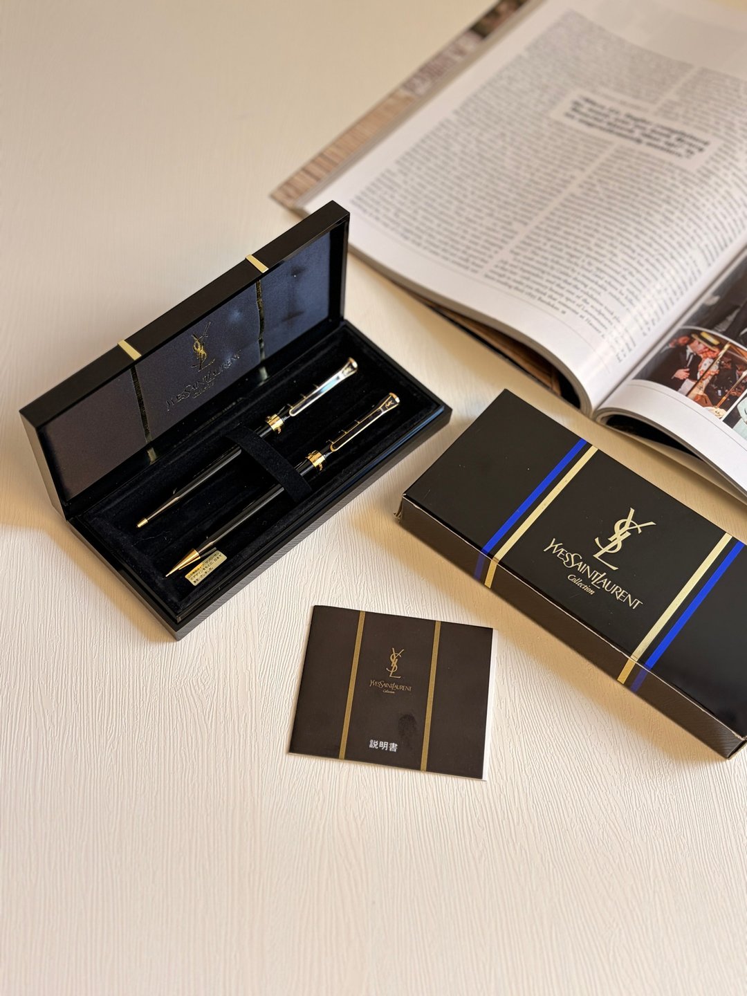 中古正品 YSL 圣罗兰书写礼盒 原子笔 自动铅笔 古董文具 送礼 钢笔 - 圆珠笔/中性笔 - 其他金属 黑色