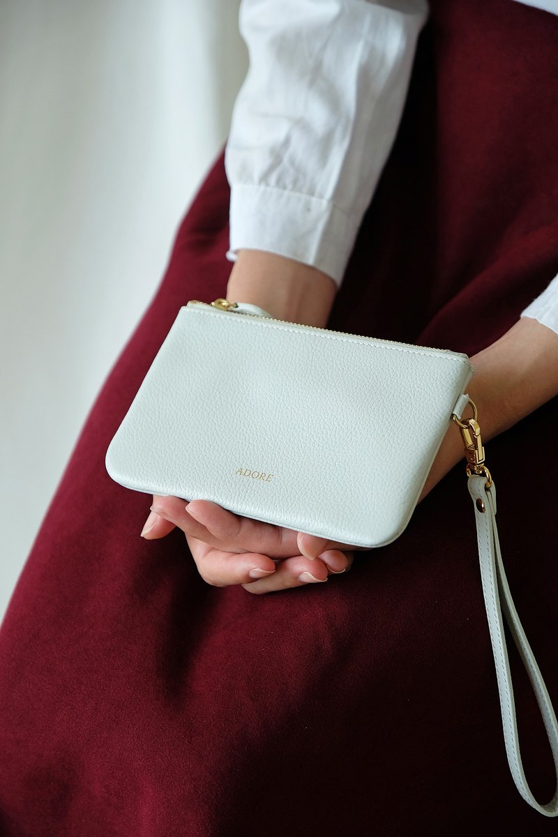 Handmade leather Coin Purse - Light Grey  (客製化零錢包) - 零钱包 - 真皮 灰色