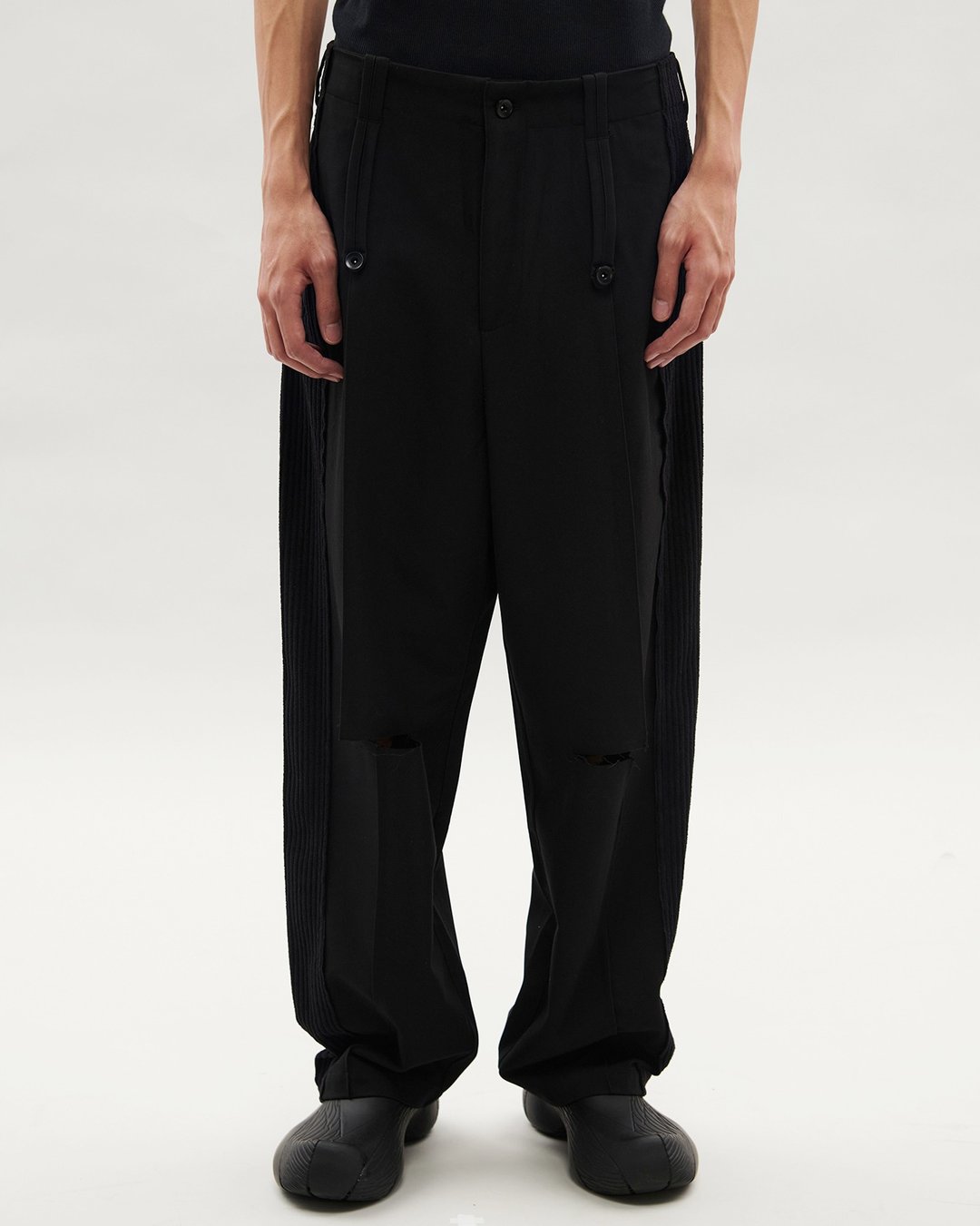 Spliced Pants - 男士长裤 - 聚酯纤维 黑色