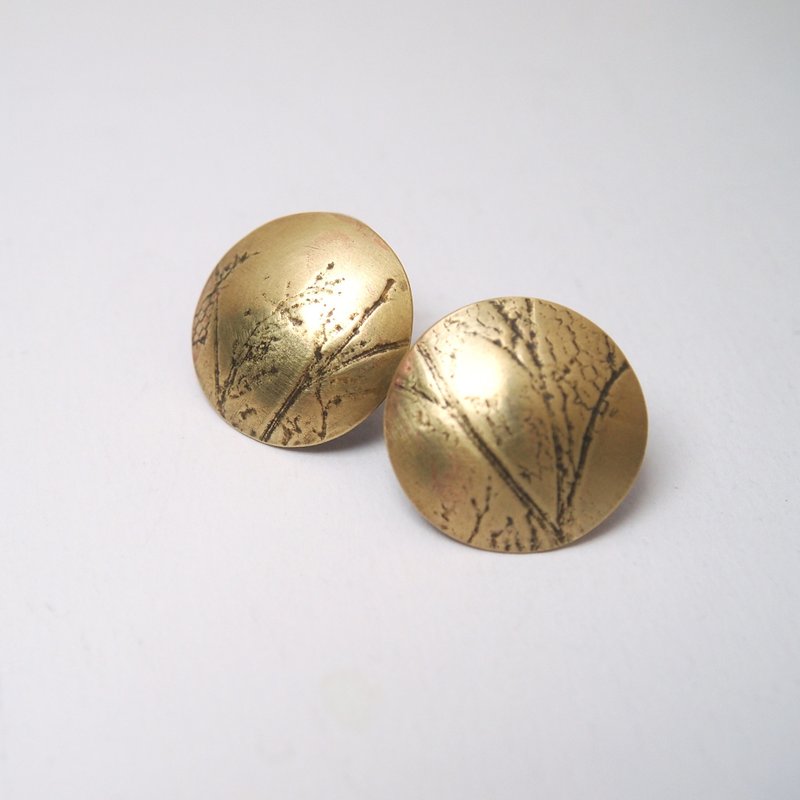 【Plant系列】 #a430 树纹耳环/ 黄铜/ 手工礼物/ 定制化 - 耳环/耳夹 - 铜/黄铜 金色