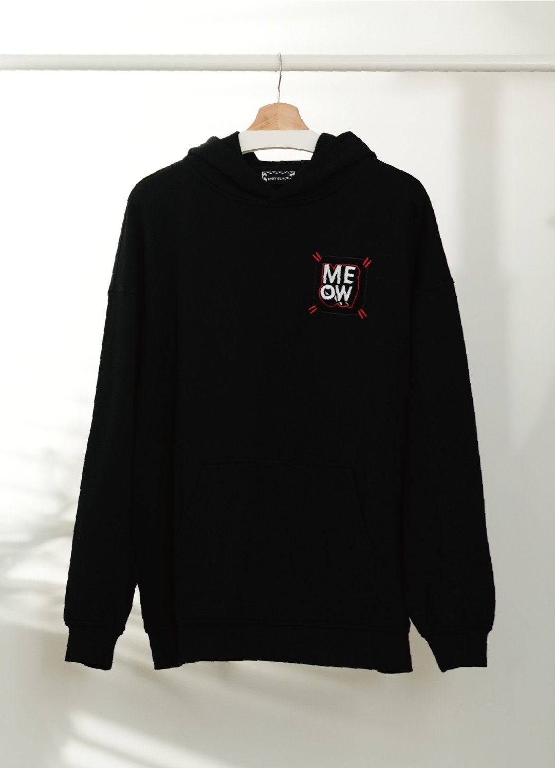 MEOW oversized unisex hoodie by Toby Black - 中性连帽卫衣/T 恤 - 棉 黑色