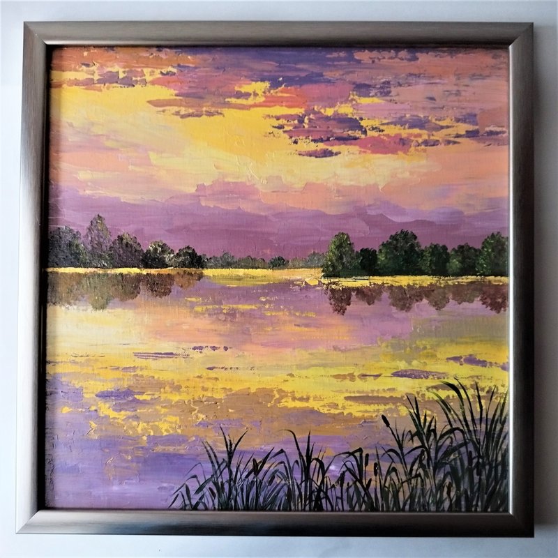 Original Acrylic Painting - Sunset Landscape Wall Decor for Your Home - 墙贴/壁贴 - 压克力 多色