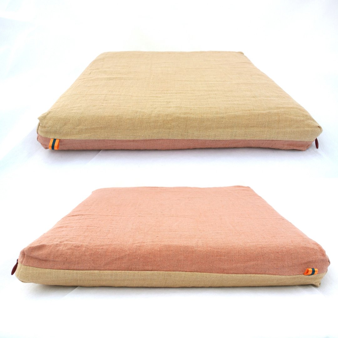 S-Zabuton seat Cushion Madder and Loquat natural dyed Linen, 35x35cm / 13.8in - 枕头/抱枕 - 棉 粉红色