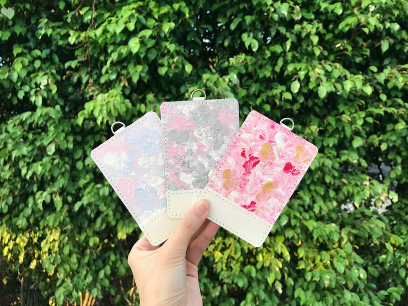 Yomarkett 手绘卡片套（粉红色系）| 附挂绳 - 名片夹/名片盒 - 颜料 粉红色