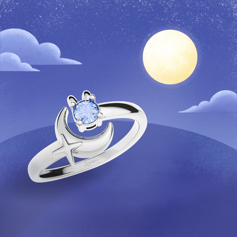 梦月 月漫初见 戒指 | Moonlit Crescent Ring | Lumichu jewelry - 戒指 - 不锈钢 银色