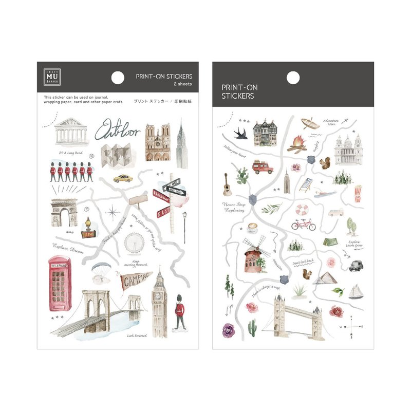 【Print-On Stickers】| 插画师系列68-环游世界 | 手帐、DIY - 贴纸 - 其他材质 灰色