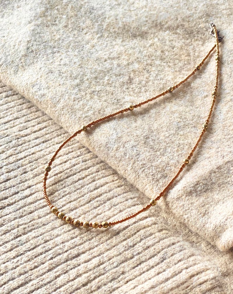 复古金 Hematite 与珠饰项链 - 长链 - 石头 金色