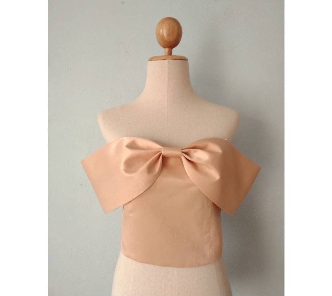 Bow-shaped bandeau top removable back zipper - 女装上衣 - 棉 金色