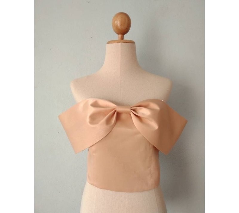 Bow-shaped bandeau top removable back zipper - 女装上衣 - 棉．麻 金色
