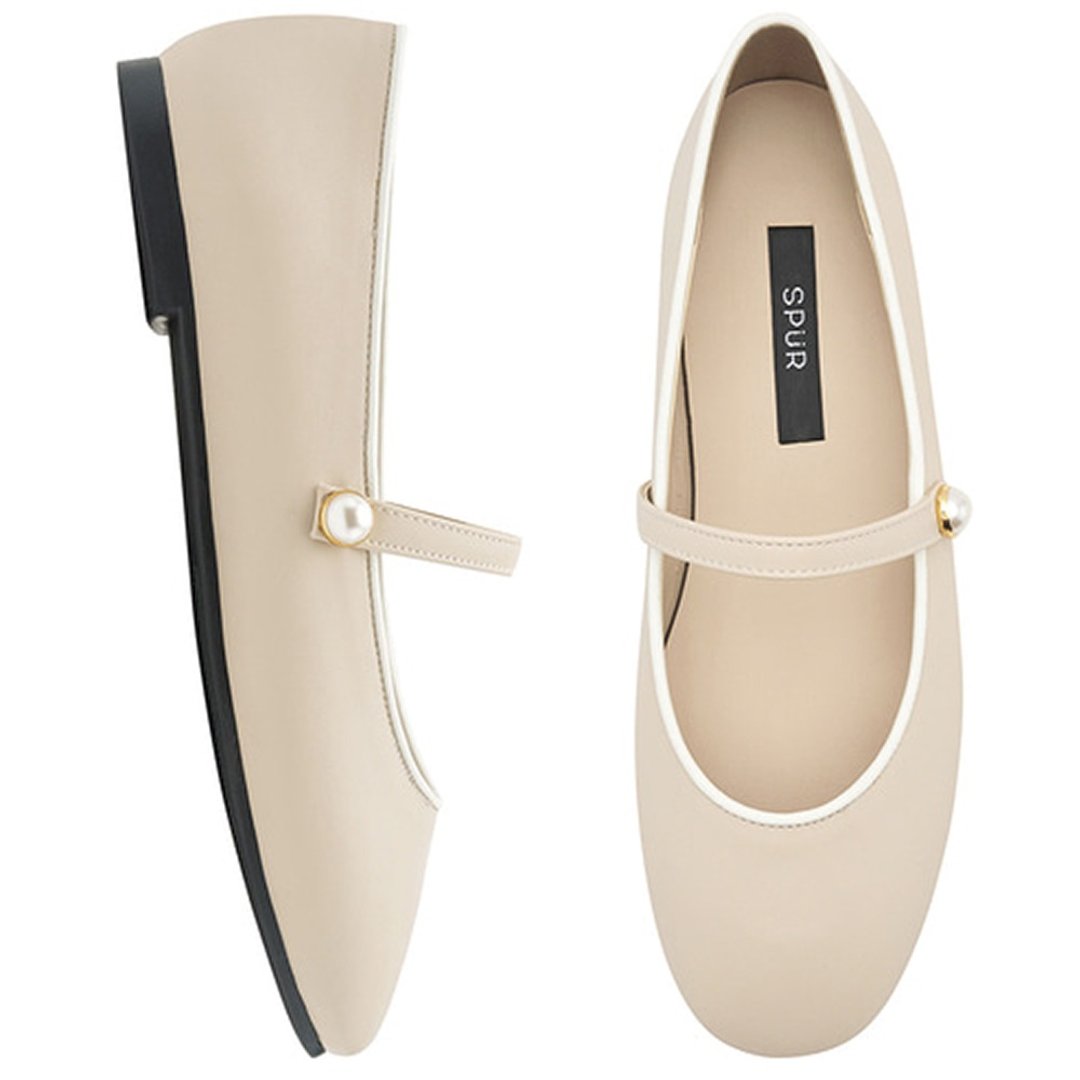 PRE-ORDER SPUR 珍珠瑪莉珍平底鞋 RS7013 LIGHT BEIGE - 芭蕾鞋/娃娃鞋 - 其他材质 