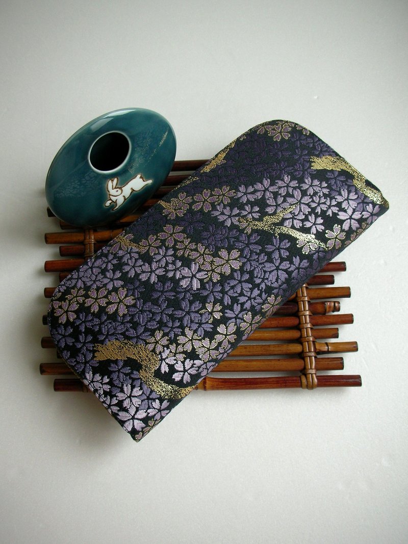 京西阵金襴锦织【枝樱】-长夹/皮夹/零钱包/礼物 - 皮夹/钱包 - 丝．绢 紫色