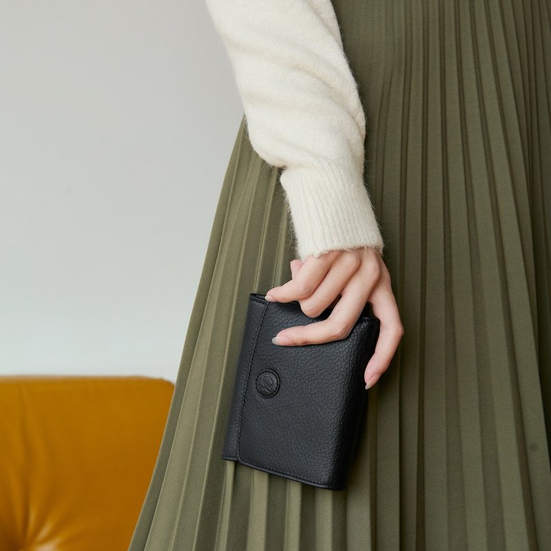 Stella（黑色）：短钱包、真皮钱包、折叠钱包、软牛皮 - 皮夹/钱包 - 真皮 黑色