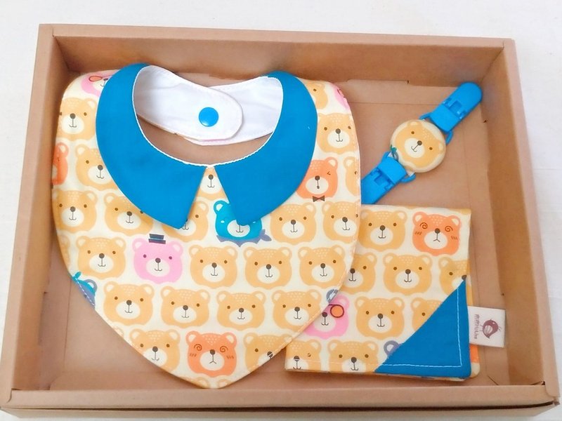 大头熊熊领巾款 兜+ 手帕+手帕夹(3件组)弥月礼 满月礼 - 满月礼盒 - 棉．麻 黄色