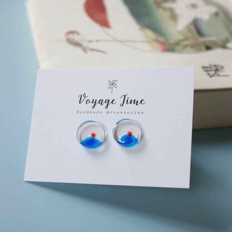 【 富士山の日出】- F U J I 耳环系列 - 耳环/耳夹 - 纯银 蓝色